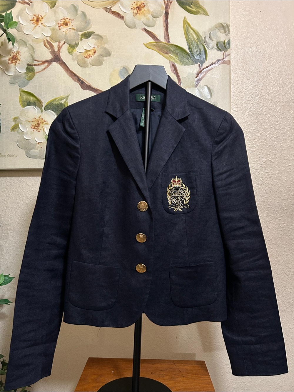 Lauren Ralph Lauren Navy Crest-Embroidered Gold-Button Blazer